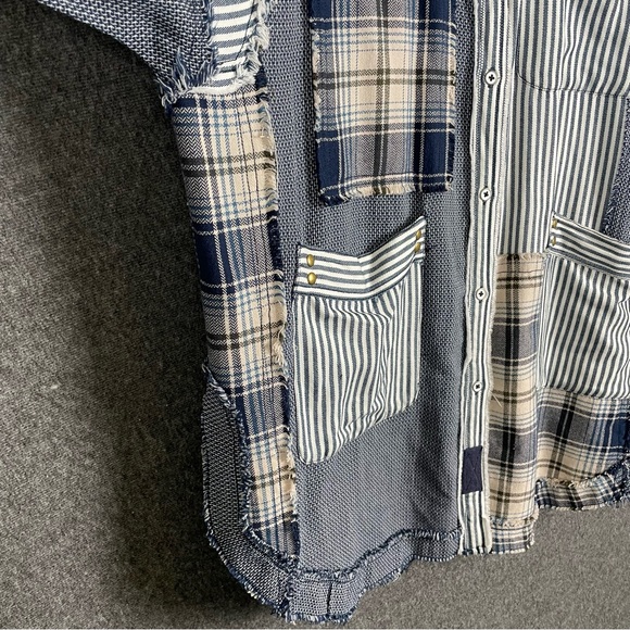 Free People Railroad Dreams Button Down Top Oversized Mid-Weight Plaid Patchwork - Picture 5 of 11
